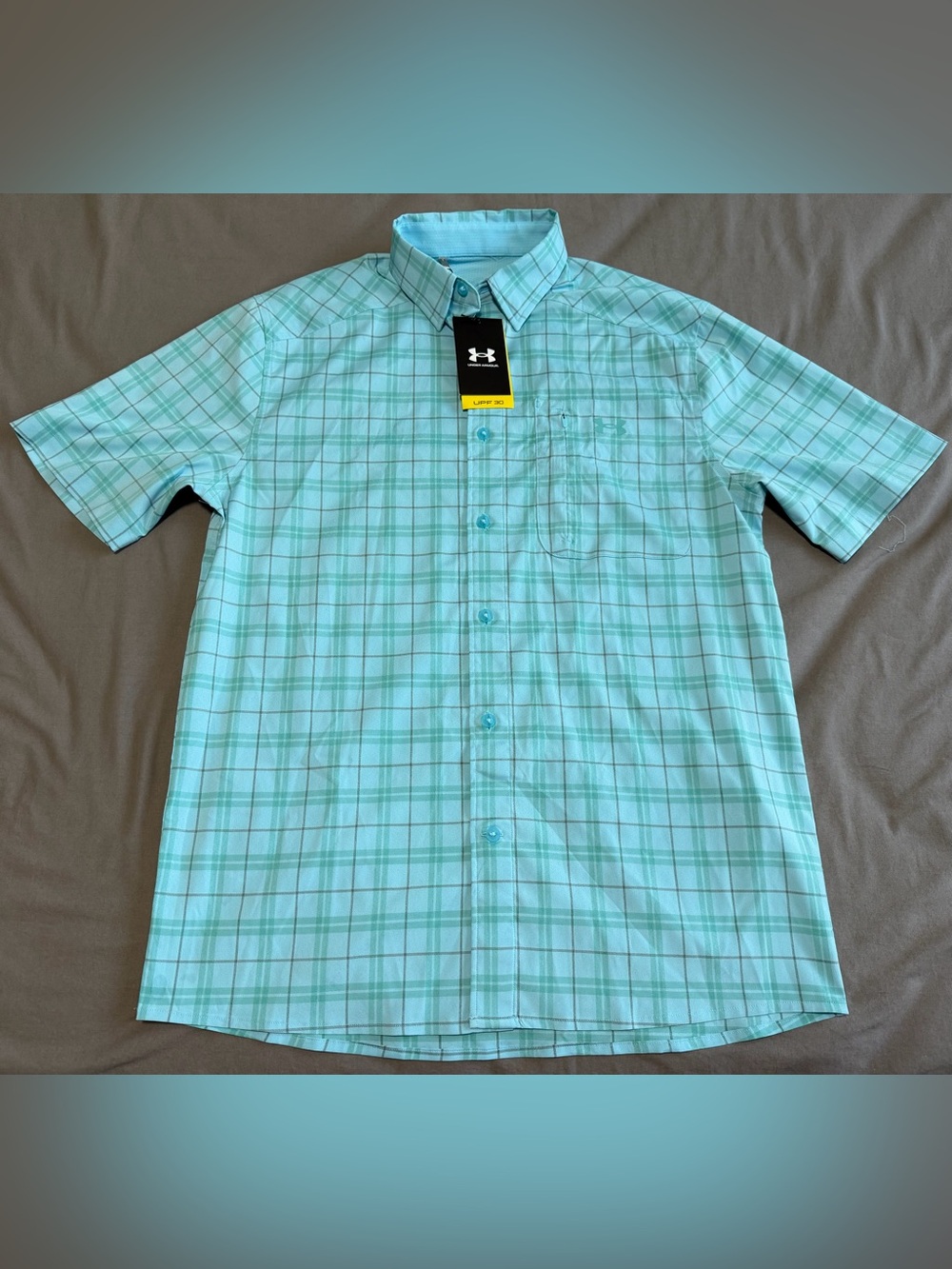 Under Armour Plaid Drift Tide 2.0 Fishing Shirt Button SPF 30 Performance Mens M